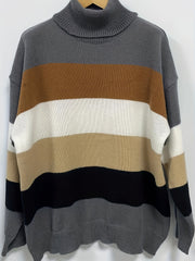 Casual Sweater Women's Plus Colorblock Long Sleeve Turtle Neck Jumper