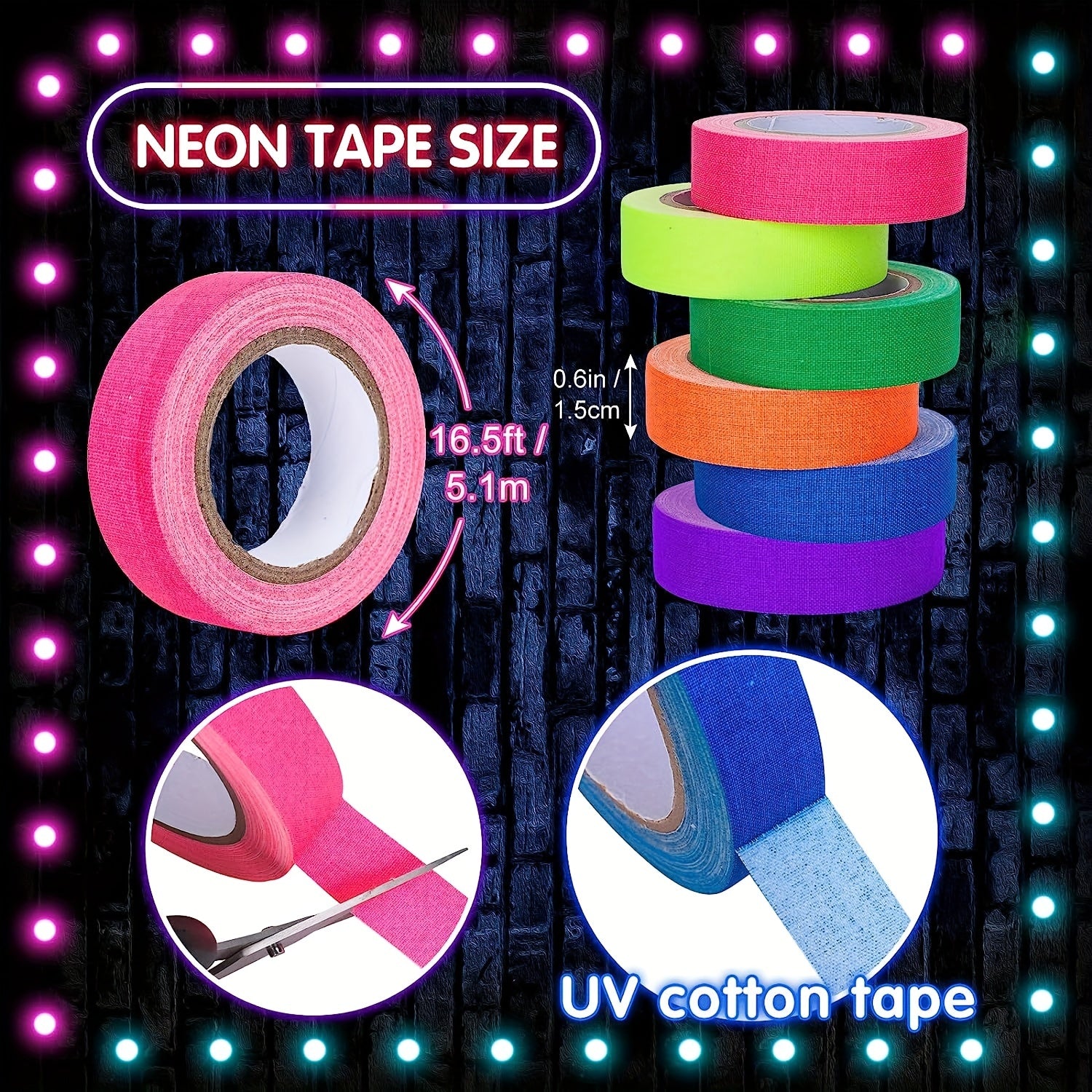 Neon UV Light Luminous Tape 1.52cm x 5.03m