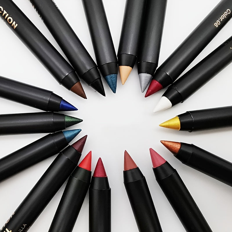 14 Colors Eyeshadow Eyeliner & Lip Liner Metallic Glossy Smoky Lip & Eyeliner