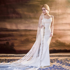 3m Long Bridal Veil w/ Lace Soft Tulle Wedding Headpiece Romantic Theme