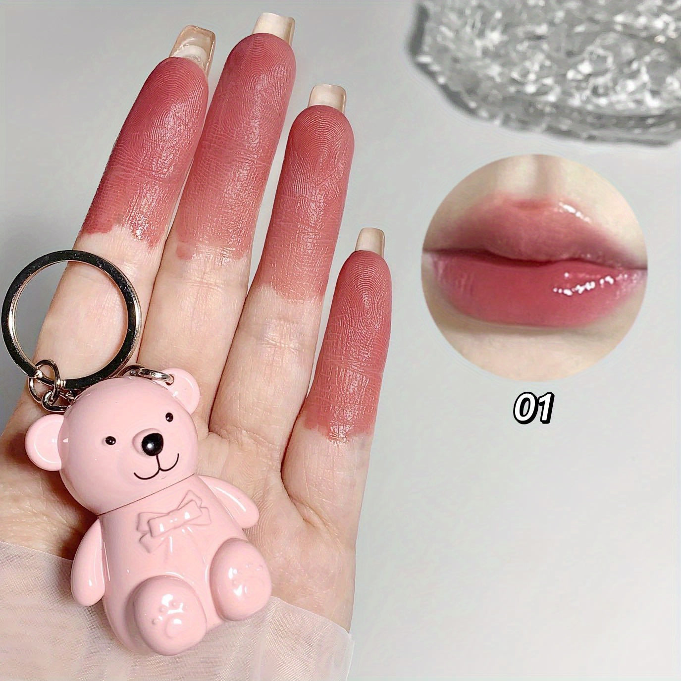 Lipstick Keychain Mirror Lip Gloss - Long Lasting Dewy Finish Lip Glaze