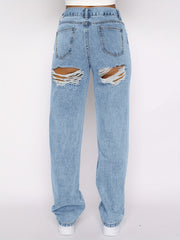 High Waist Ripped Straight Jeans Loose Fit