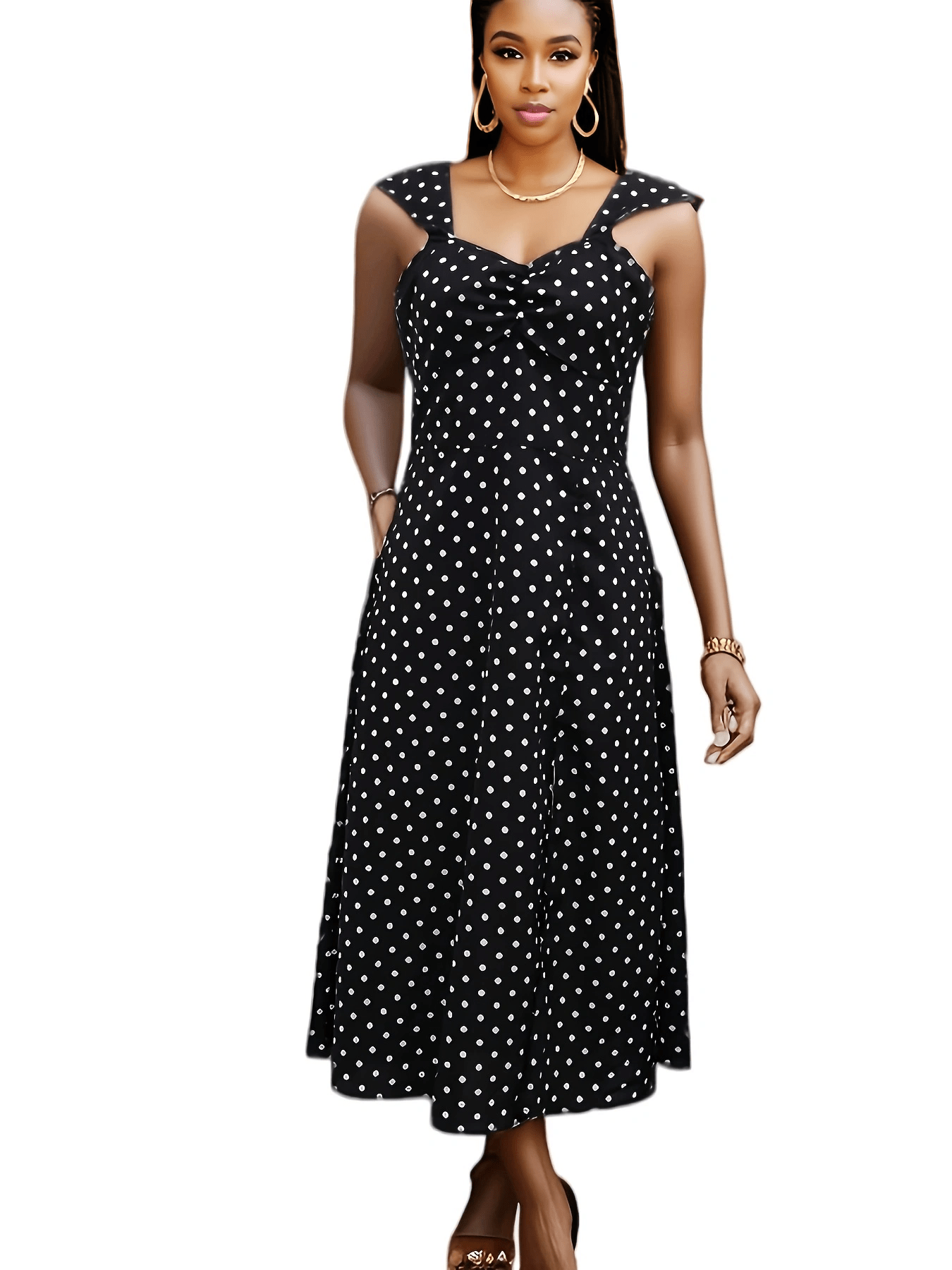 Polka Dot Split Thigh Dress Ruched Thick Strap Sexy Women's Clothing