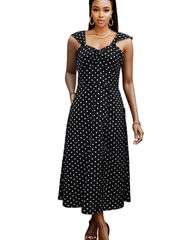 Polka Dot Split Thigh Dress Ruched Thick Strap Sexy Women's Clothing