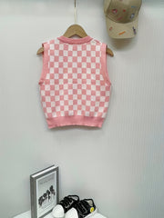 Checkerboard Sleeveless Knitted Vest for Summer Party