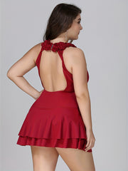 Sexy Swimsuit Women's Plus One Piece Ruffle Trim Swimsuit