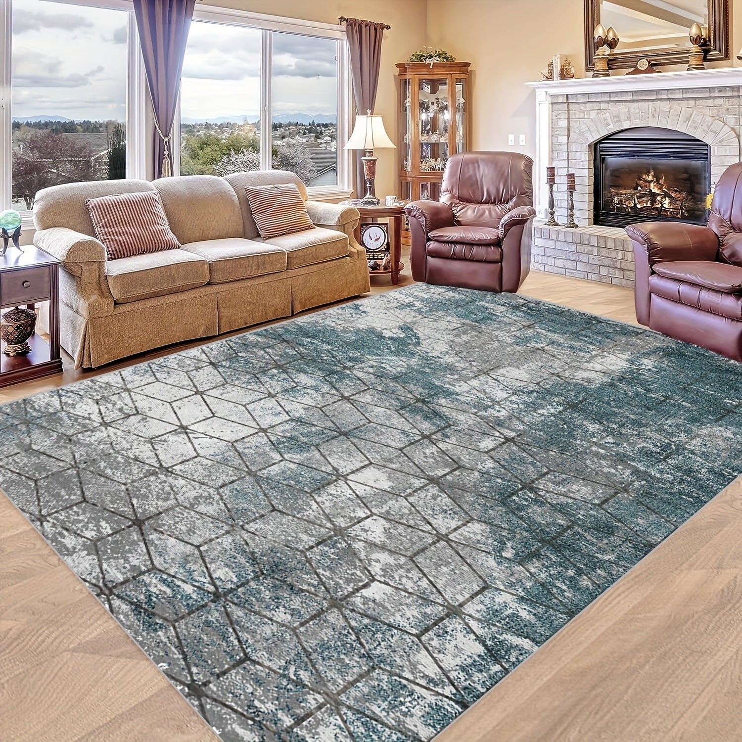 Soft Geometric Faux Cashmere Area Rug