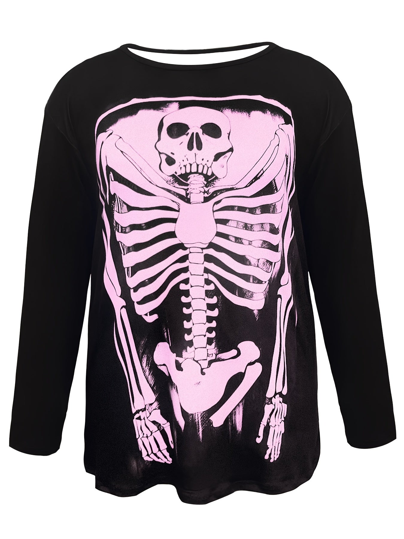 Skull Print Long Sleeve Round Neck Sports Top