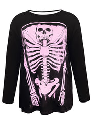 Skull Print Long Sleeve Round Neck Sports Top