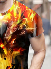 3D Burning Skull Print Men's Short Sleeve T-shirt Graphic Tee
