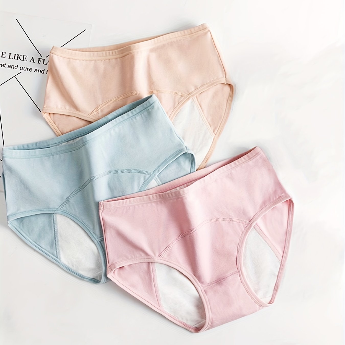 3pcs Solid Menstrual Period Panties Anti Leak