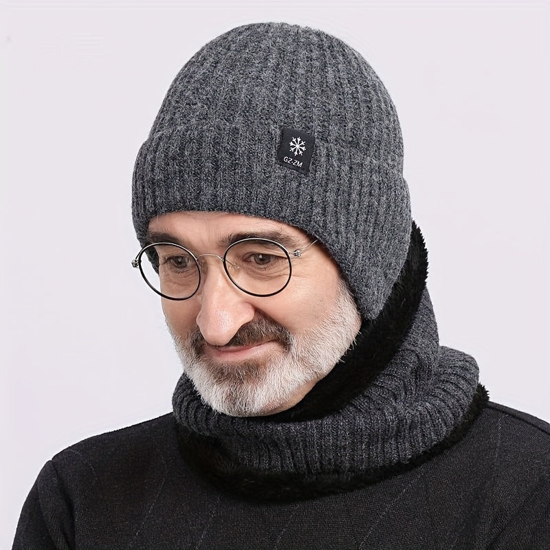 Winter Knitted Beanie Hat for Old Man Dad Grandpa Thickened Ear Protection