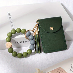 Silicone Bead Bracelet Keychain Wallet Tassel Coin Purse for Women