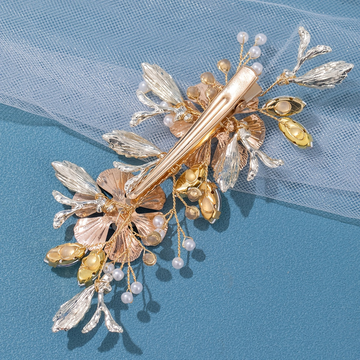 Girls Golden Pink Flower Hair Clip Colorful Rhinestone Hairpin