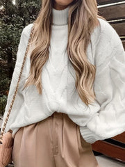 Cable Lantern Sleeve High Neck Jumper