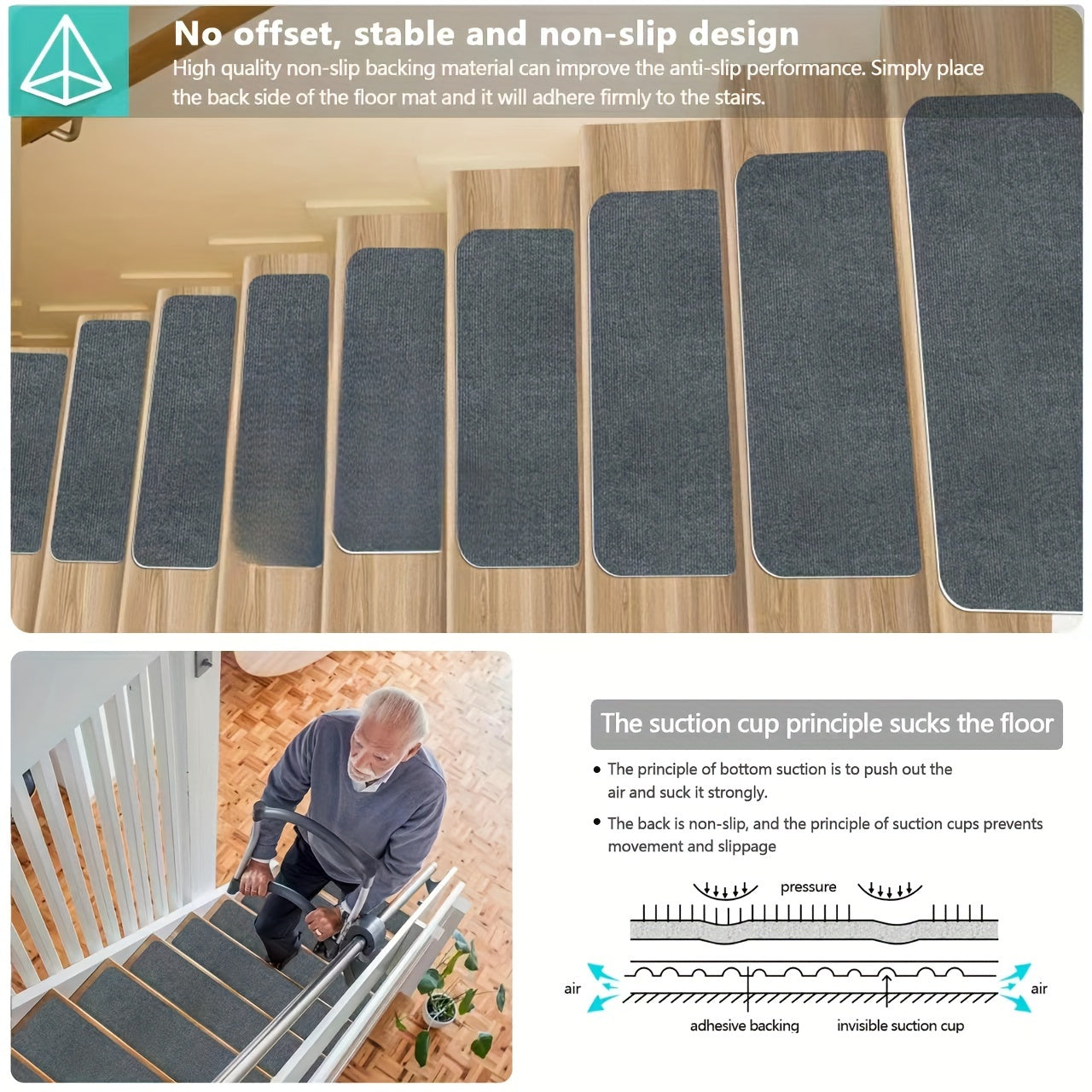 15pcs Carpet Stair Treads Non Slip Indoor Carpet 44 x 18 Stair Runners