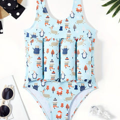 Girls Santa Print Inflatable Tankini Swimsuit