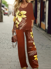 Women's Plus Floral Print Top & Pants 2 Piece Set