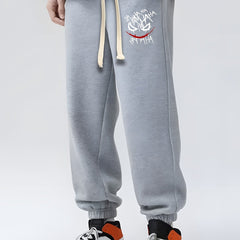 Evil Smile Print Drawstring Sweatpants Men's Loose Fit Joggers Spring Autumn
