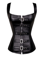 Women's Punk Rock Faux Leather Steampunk Corset Set Retro Goth