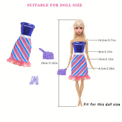 3pcs Doll Clothes Set for 11.5in Doll w/ Short Skirt, Handbag, High Heels