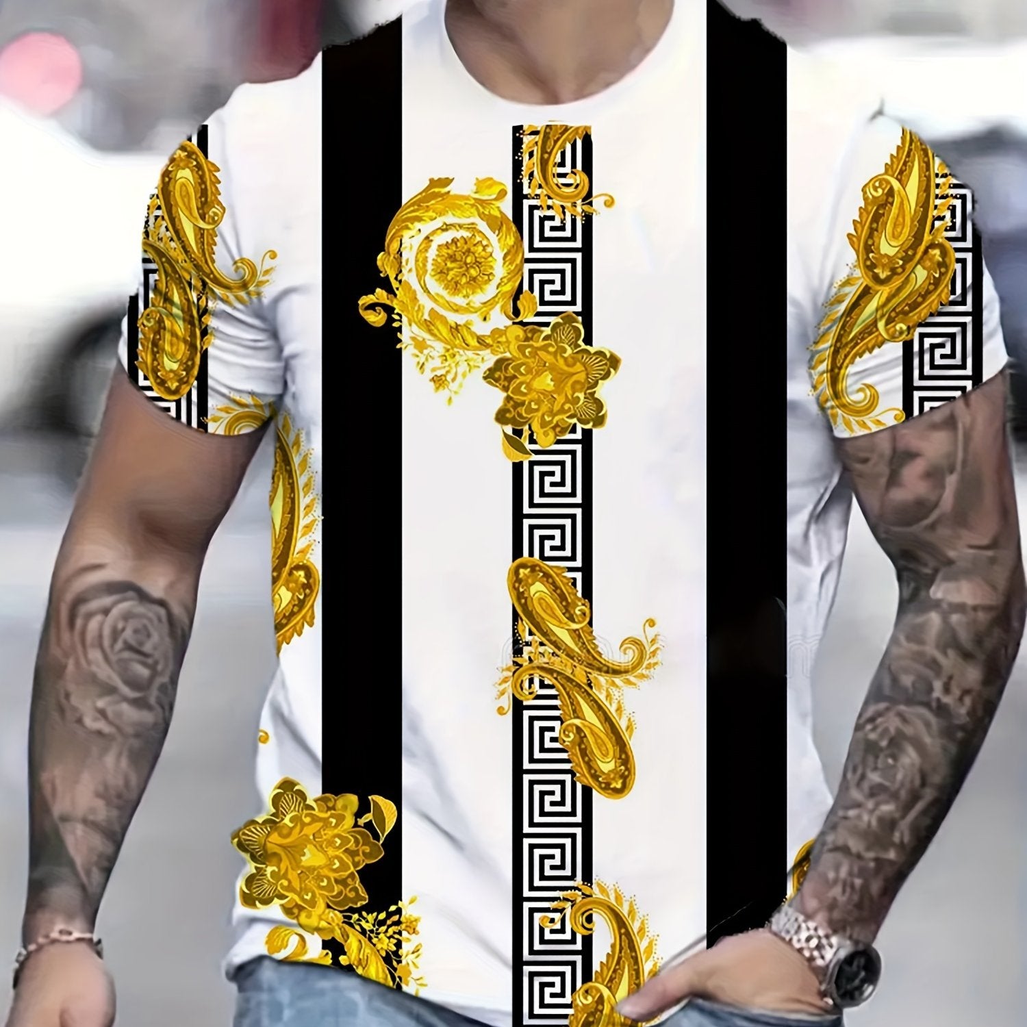 Paisley Pattern T shirt Men's Casual Street Style Stretch Tee Shirt For Summer