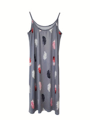 Feather Print Cami Dress Casual Sleeveless Summer Dress Women's Clothing