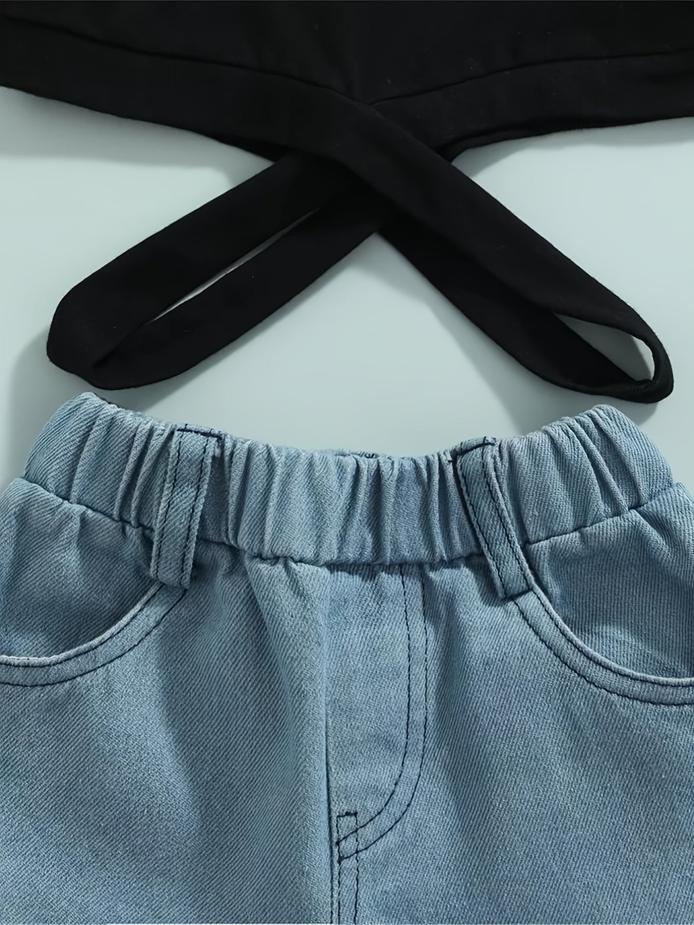 Girls Cropped Top & Ripped Denim Pants Set for Autumn/Spring
