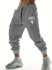 Hipster Cross Print Cargo Pants Men Flap Pocket Trousers