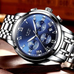 LIGE Golden Men Watches Waterproof Steel Bracelet Wristwatch