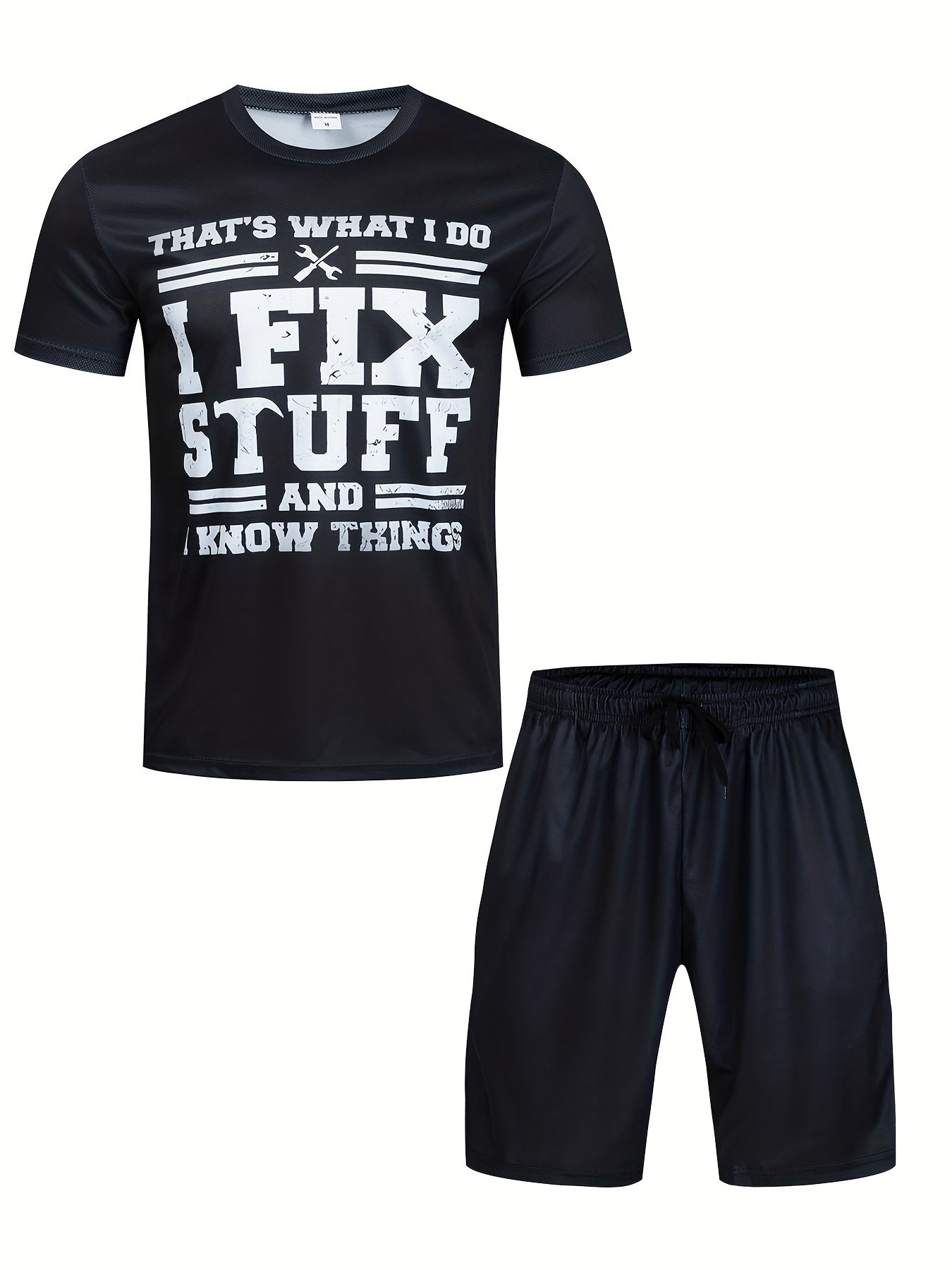 Men's Fix Stuff Print T shirt Active Shorts Set For Fitness