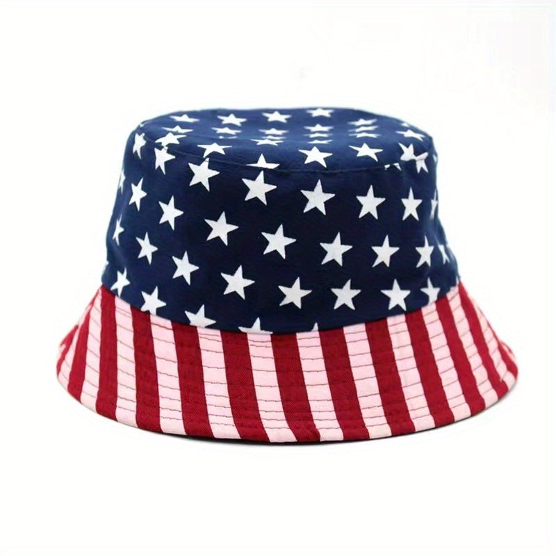 American Flag Print Bucket Hat Reversible Patriotic Fisherman Cap