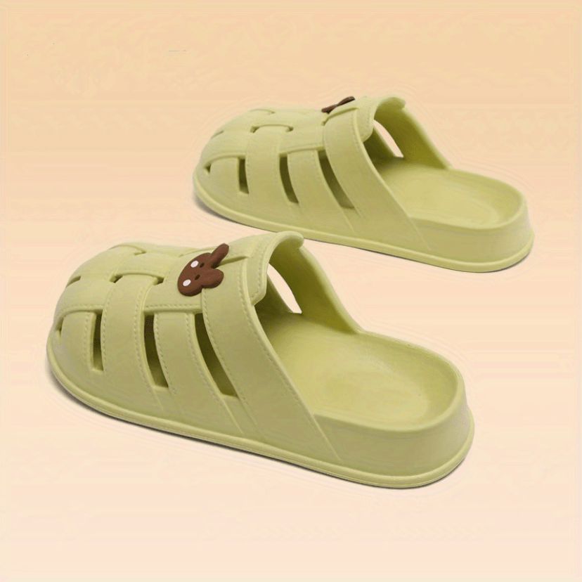Flat Slide Sandals Bear Decor Slip On Shoes Closed Toe Hollow Out Slides