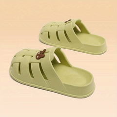 Flat Slide Sandals Bear Decor Slip On Shoes Closed Toe Hollow Out Slides