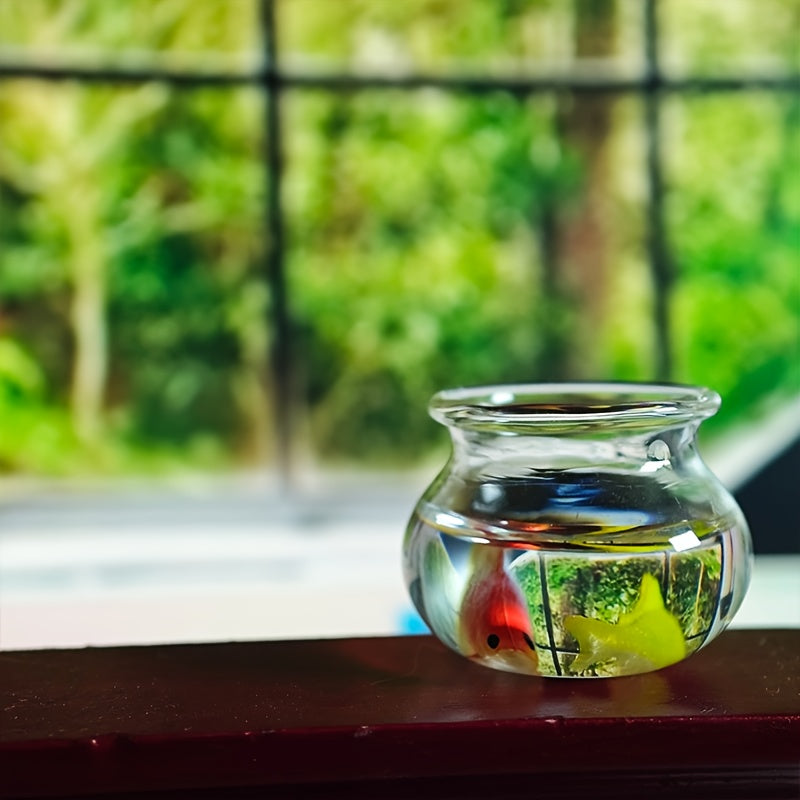 2pcs 1:12 Scale Dollhouse Glass Fishbowls with Grass & Fish