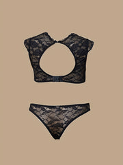 Floral Jacquard Cut Out Top & Panty Lingerie Set
