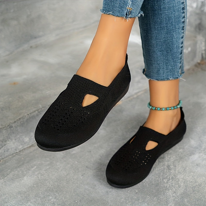 Women's Cut out Flat Shoes Knitted Slip On Low Top Casual Walking Flats