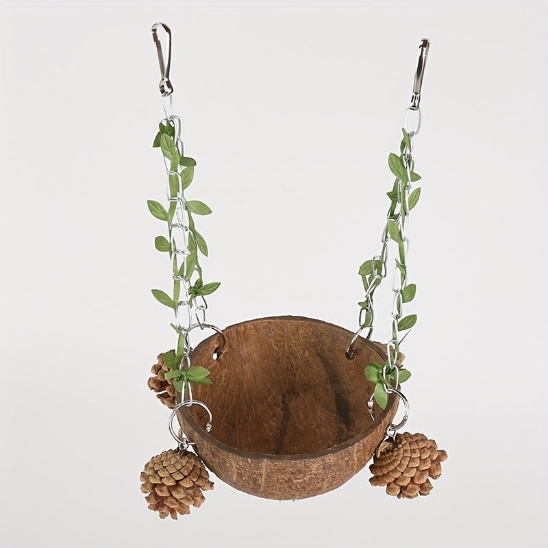 Coconut Bird Nest Parrot Breeding Box Hanging Swing Hammock Toy