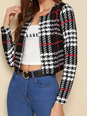 Plaid Print Open Front Jacket Casual Long Sleeve Jacket