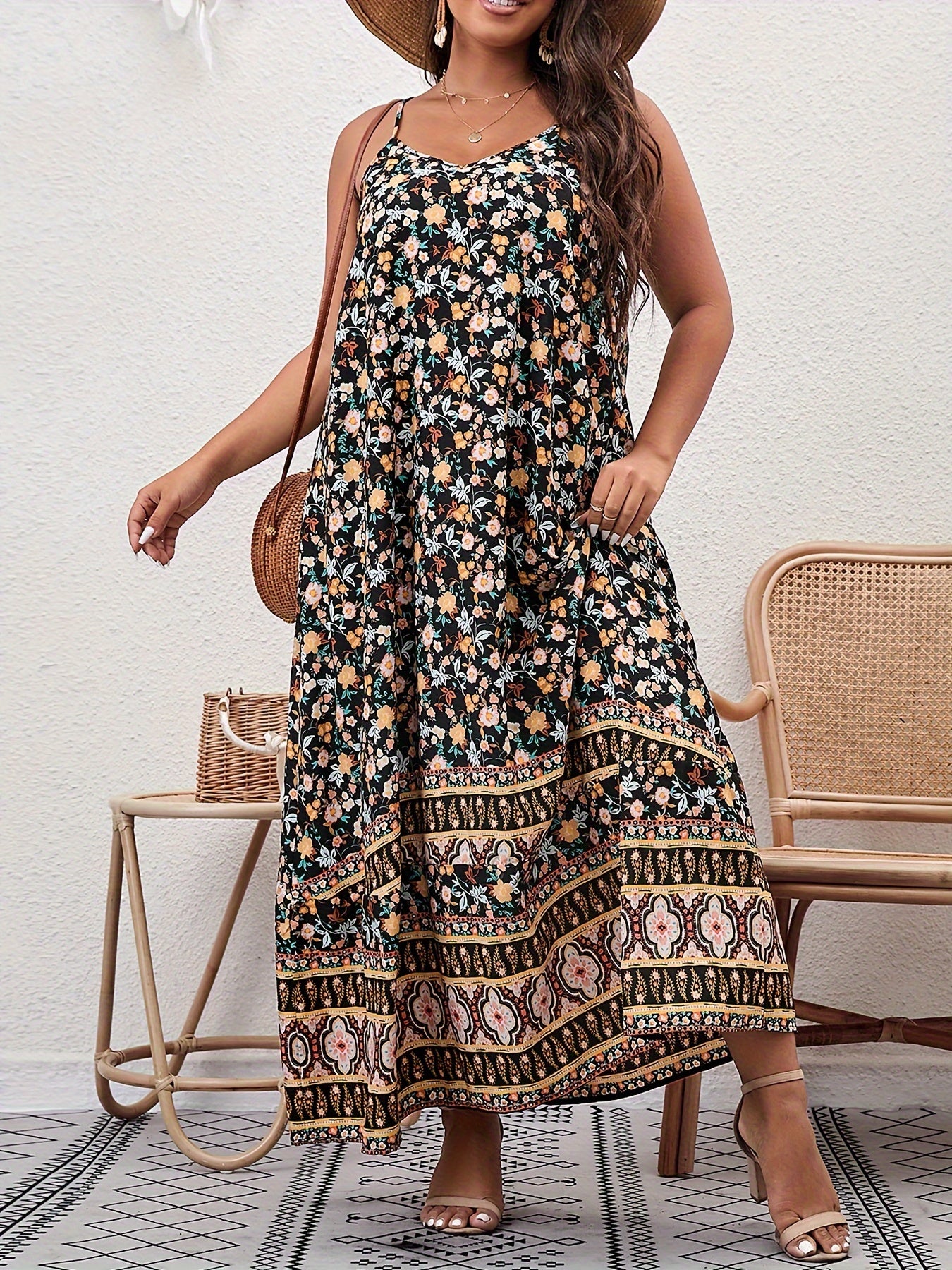Boho Plus Ditsy Floral Maxi Cami Dress