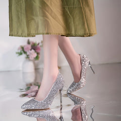 Glitter High Heels Sparkly Sequins Pointed Toe Stilettos