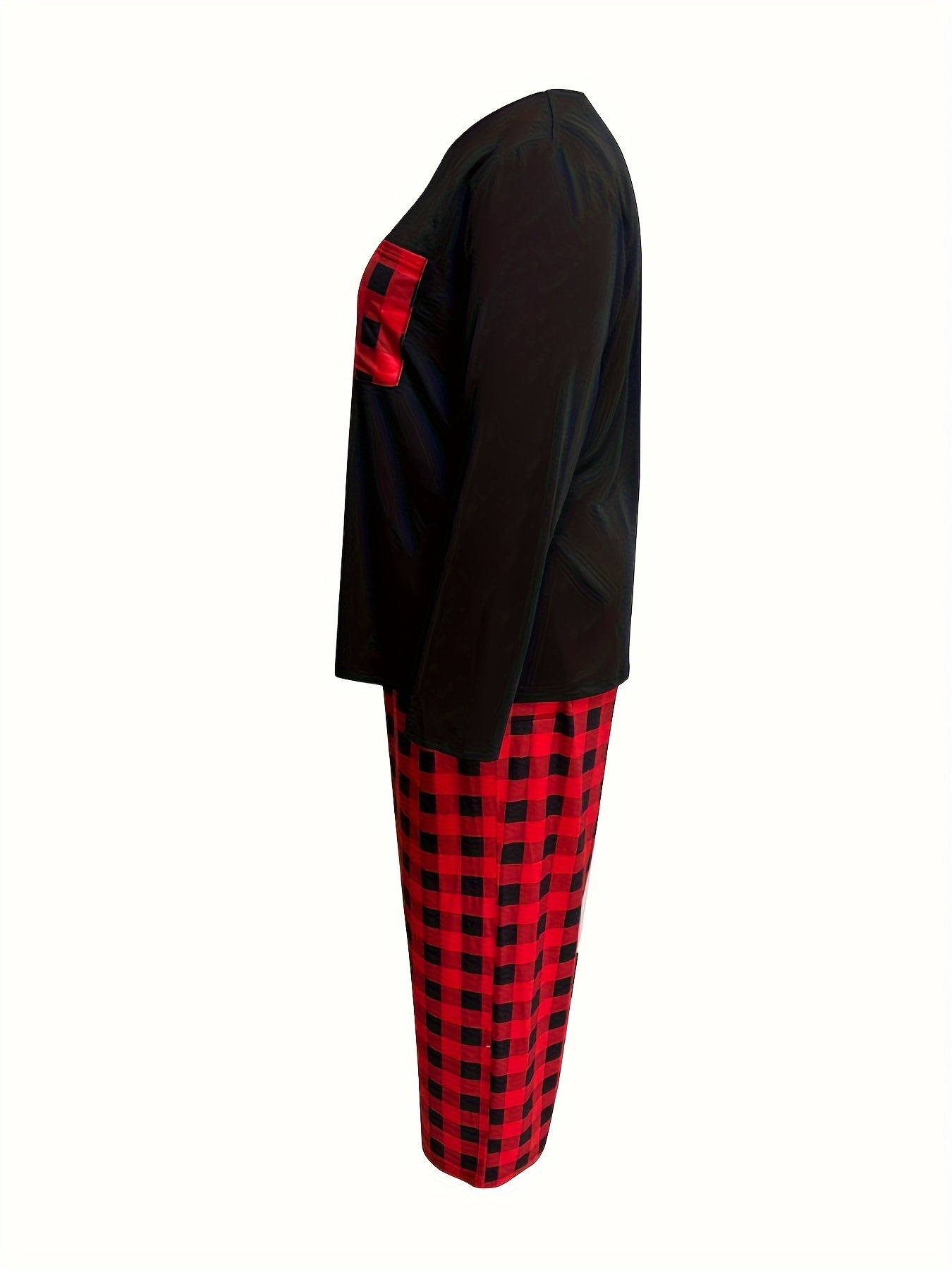 Plaid Print Loungewear Set Long Sleeve Tee & Pants