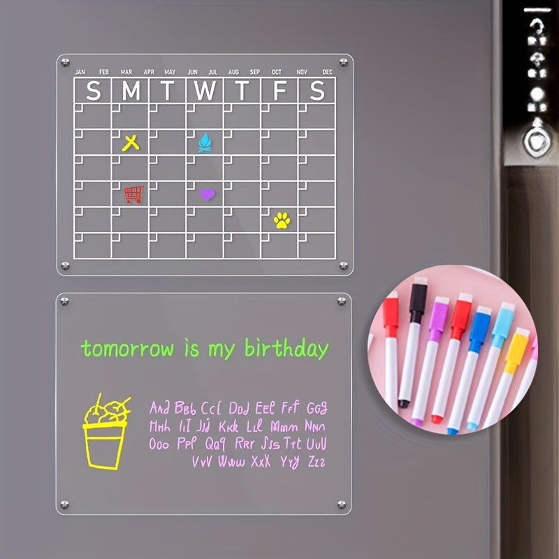 2pcs Acrylic Magnetic Calendar Planner Dry Erase Boards