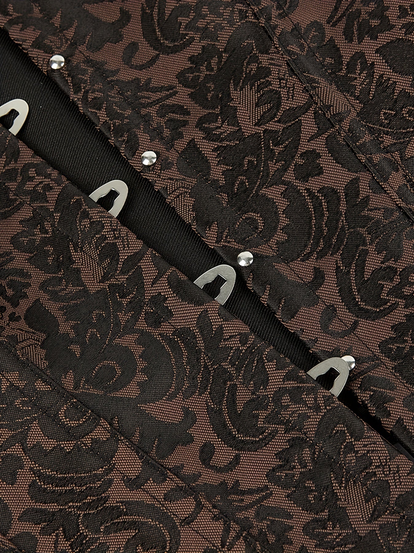 Floral Jacquard Grommet Lace Up Underbust Corset