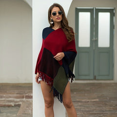 Large Knitted Cashmere Tassel Shawl Wrap Cape