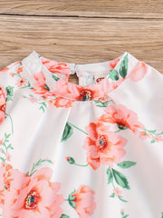 Girl's 2pcs Floral Print Top & Pants Set for Spring/Fall