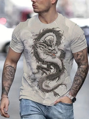 Dragon Pattern Casual Tee Street Style Summer T-shirt