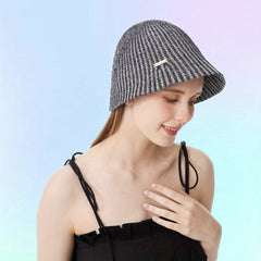 Vintage Striped Bucket Hat Casual Sunshade Basin Hat Fisherman Cap for Women