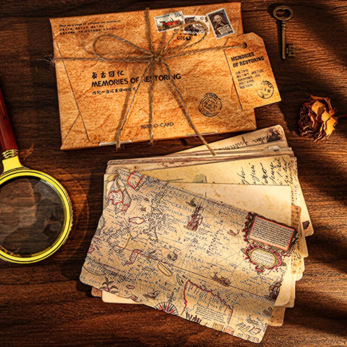30 Retro Postcards with Hemp Rope