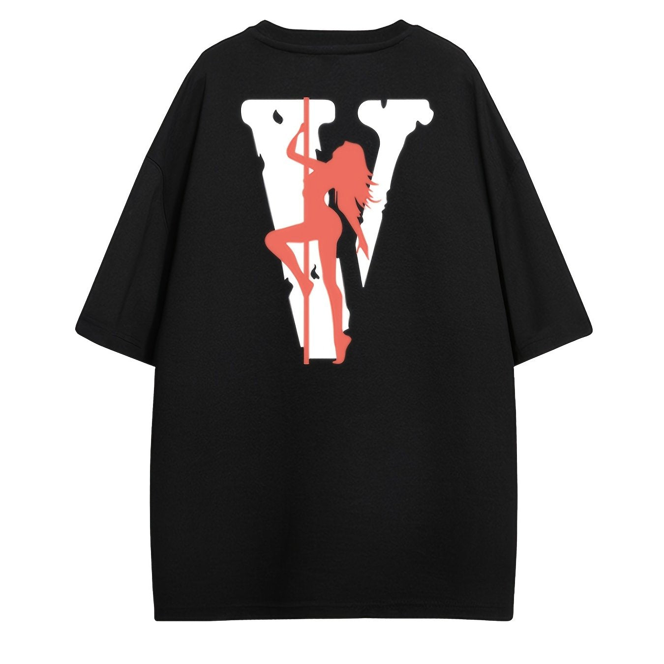 Girl & Letter Print Crew Neck T Shirt Unisex Hip Hops Style Short Sleeve